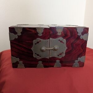Vintage Wooden Jewelry Box with Metal Accents